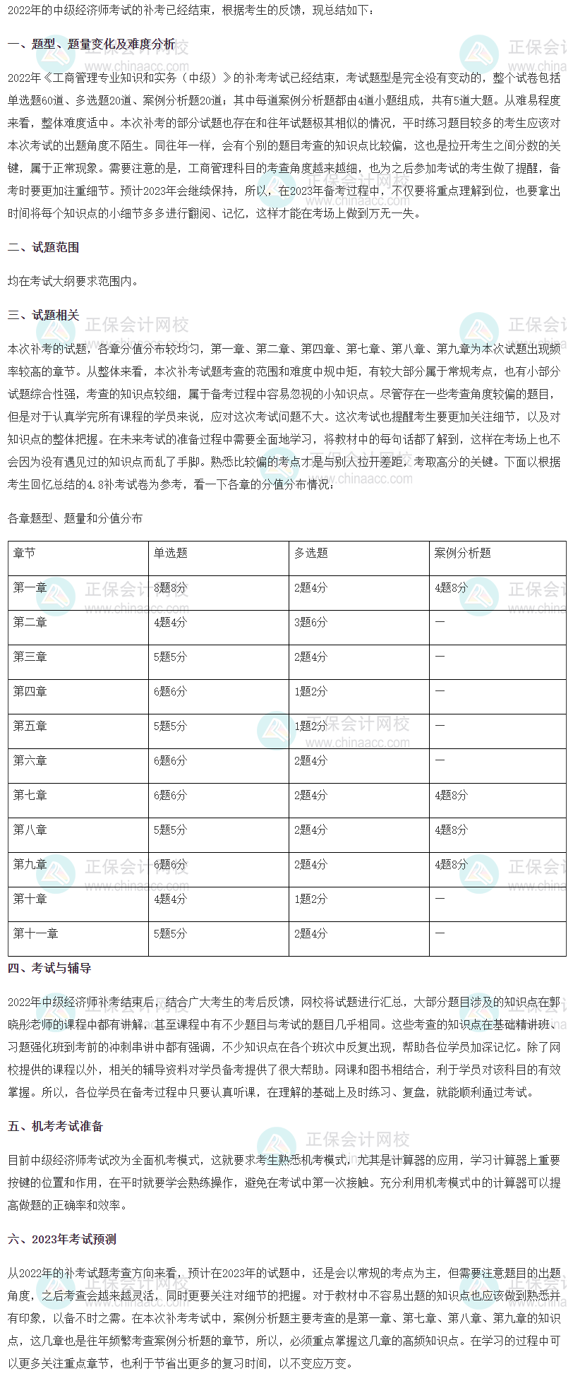 2022年中級經(jīng)濟師《工商管理》補考考情分析