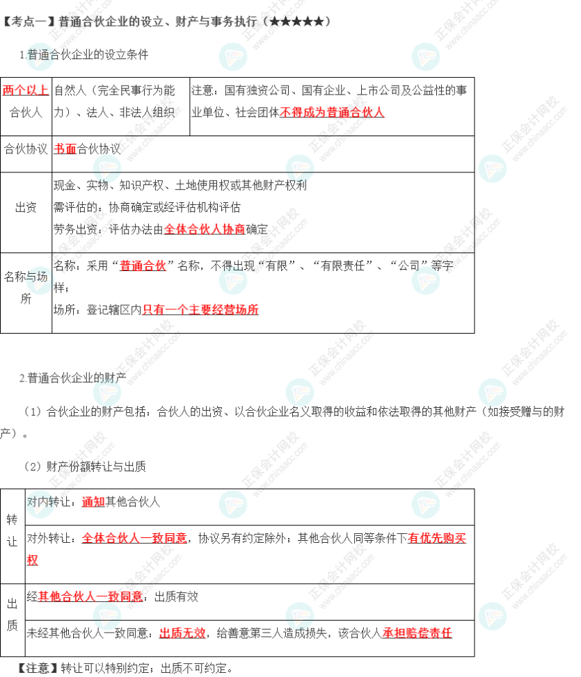 2023年注會(huì)《經(jīng)濟(jì)法》第5章高頻考點(diǎn)1：普通合伙企業(yè)的設(shè)立、財(cái)產(chǎn)與事務(wù)執(zhí)行