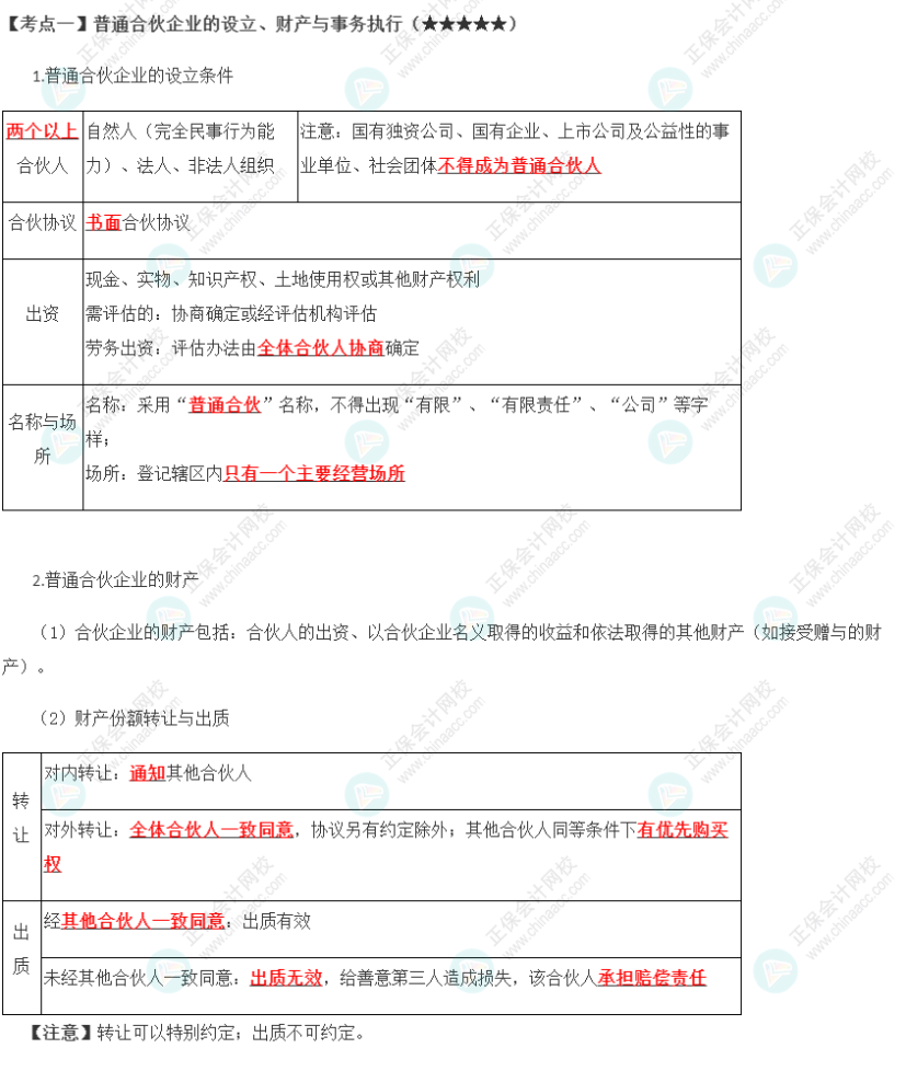 2023年注會(huì)《經(jīng)濟(jì)法》第5章高頻考點(diǎn)1：普通合伙企業(yè)的設(shè)立、財(cái)產(chǎn)與事務(wù)執(zhí)行