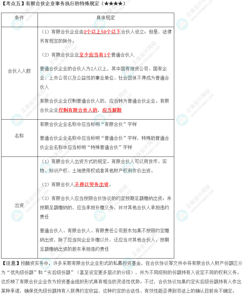 2023年注會《經(jīng)濟法》第5章高頻考點5：有限合伙企業(yè)事務執(zhí)行的特殊規(guī)定