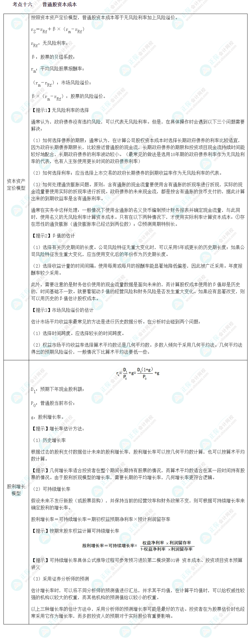 2023注會《綜合階段》必背考點十六：普通股資本成本