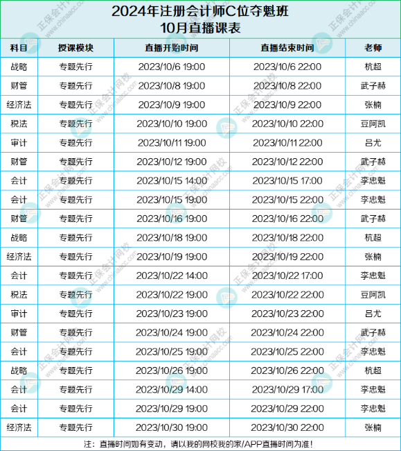 速來領(lǐng)??！2024年C位奪魁班10月課表來啦！