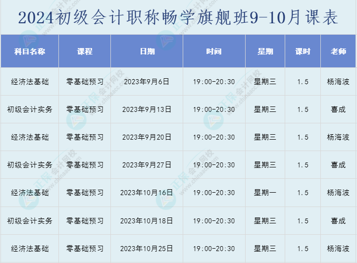 2024年初級(jí)會(huì)計(jì)職稱暢學(xué)旗艦班直播課表安排