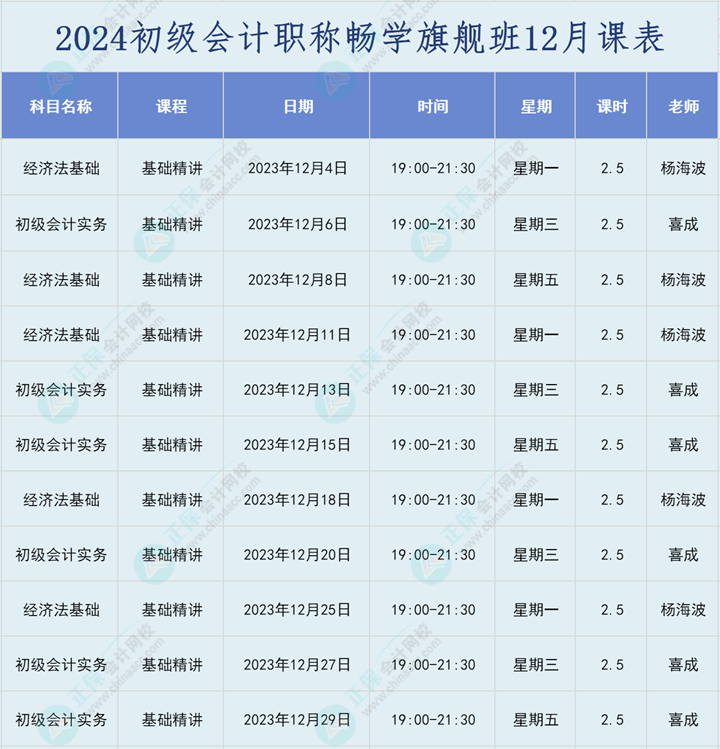 2024年初級(jí)會(huì)計(jì)職稱暢學(xué)旗艦班直播課表安排