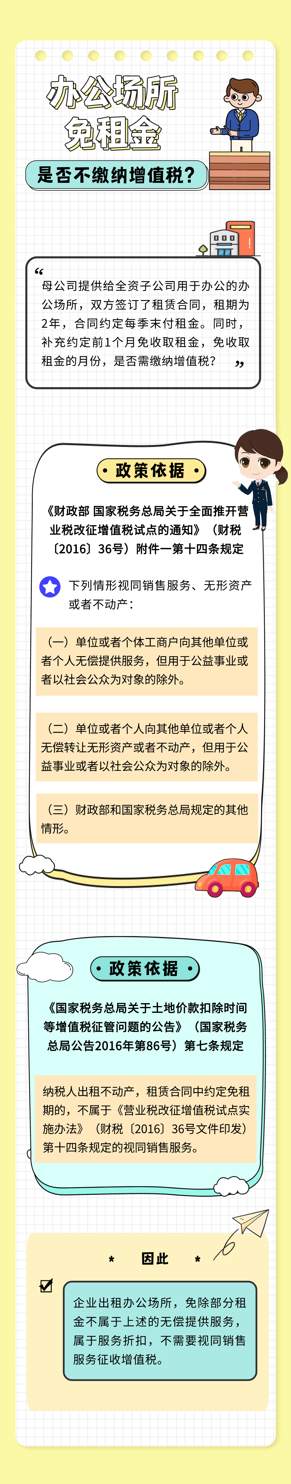 辦公場(chǎng)所免租金是否不繳納增值稅？