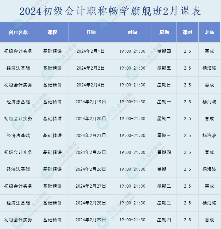 2024年初級(jí)會(huì)計(jì)職稱暢學(xué)旗艦班直播課表安排