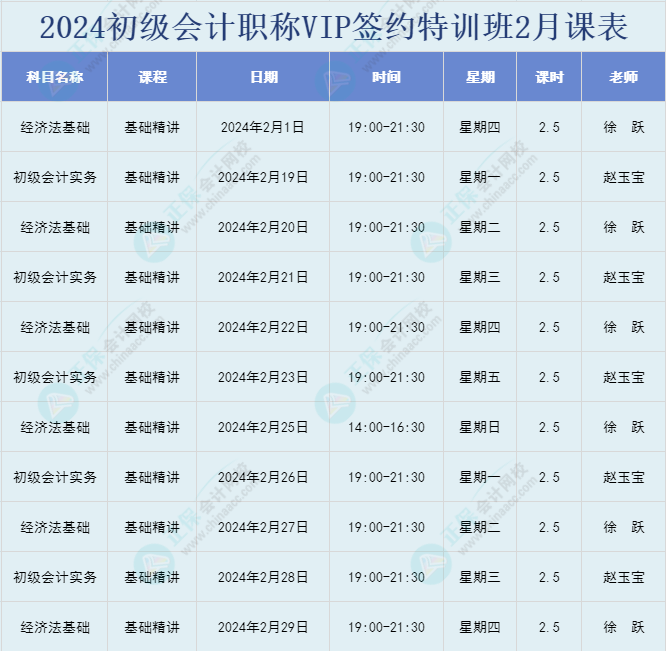 開課啦！2024年初級(jí)會(huì)計(jì)職稱VIP簽約特訓(xùn)班直播課表安排