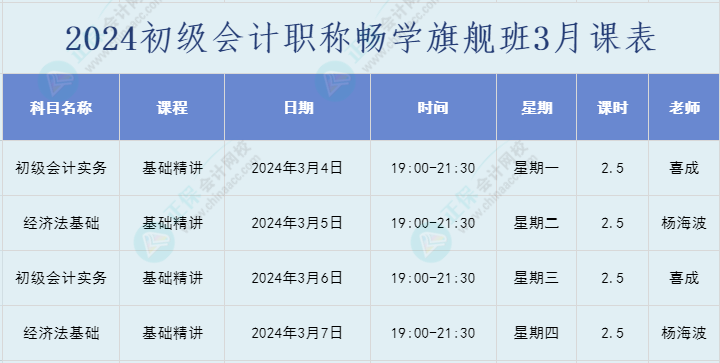 2024年初級(jí)會(huì)計(jì)職稱暢學(xué)旗艦班直播課表安排