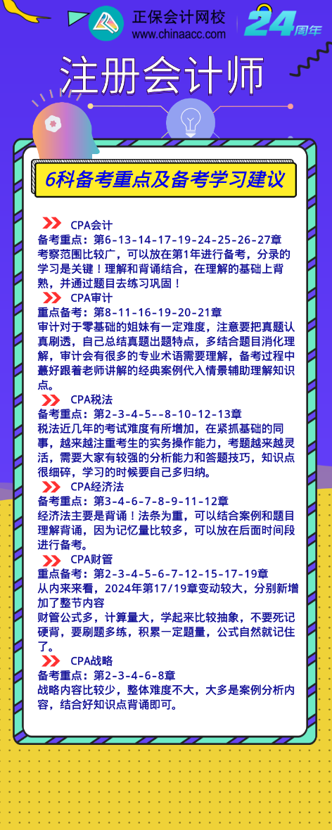 2024年注會6科備考重點及備考學(xué)習(xí)建議