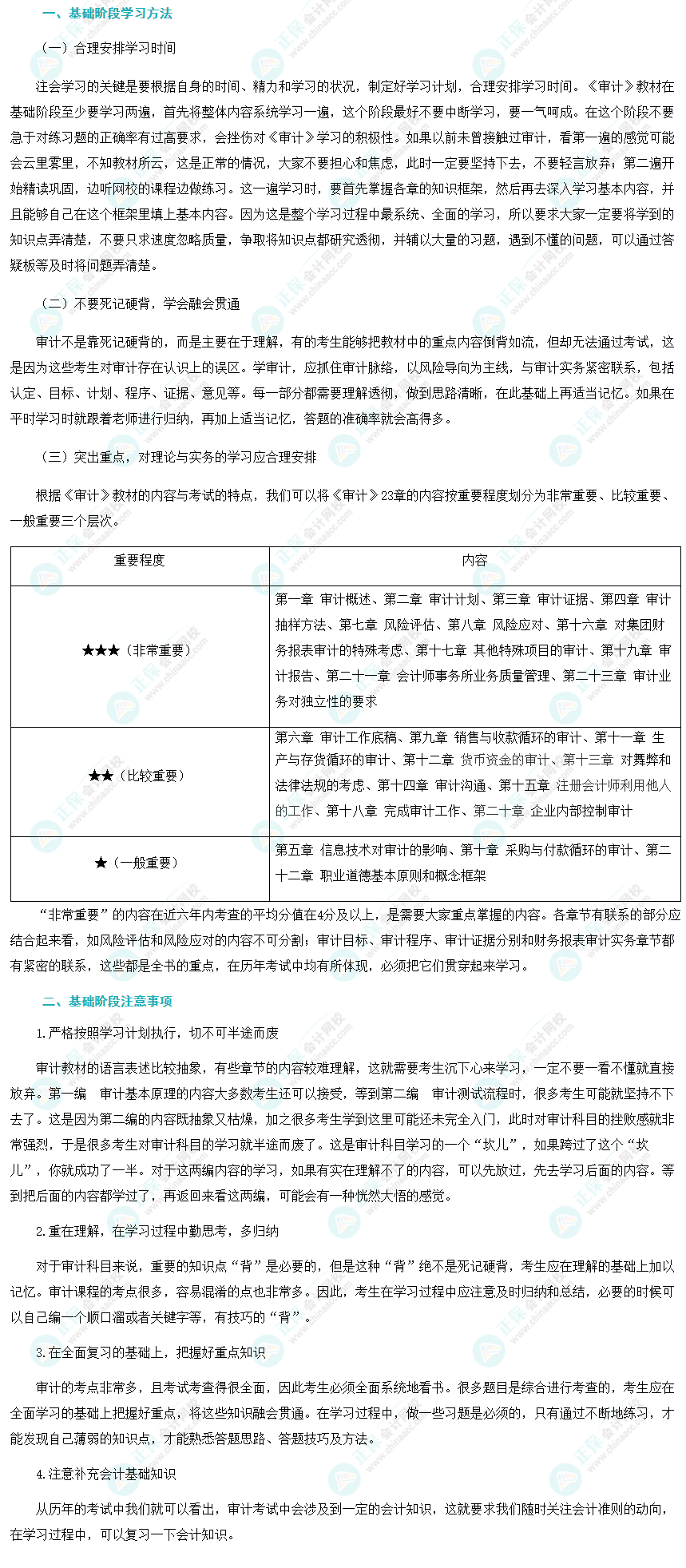 2024注會(huì)《審計(jì)》基礎(chǔ)階段學(xué)習(xí)方法及注意事項(xiàng)