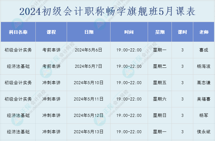 2024年初級(jí)會(huì)計(jì)職稱暢學(xué)旗艦班直播課表安排