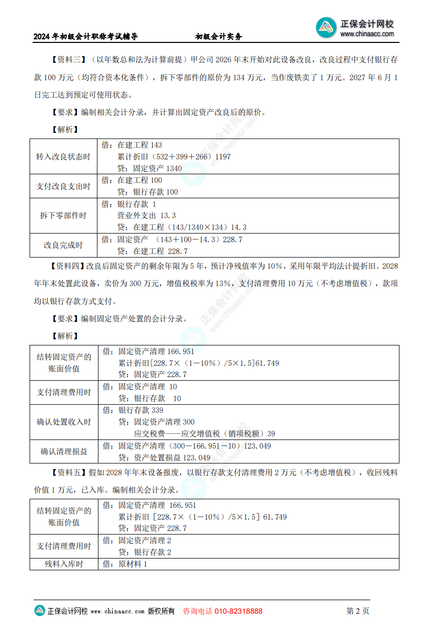 【答案下載】初級會計實務高志謙老師母儀天下：非流動資產(chǎn)專題答案下載