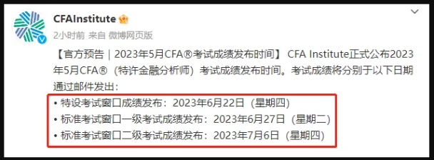 5月CFA考試成績公布時間已定？