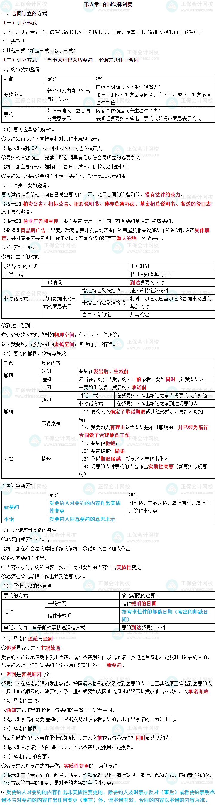 2024年中級會計職稱《經(jīng)濟(jì)法》三色筆記第五章-合同法律制度