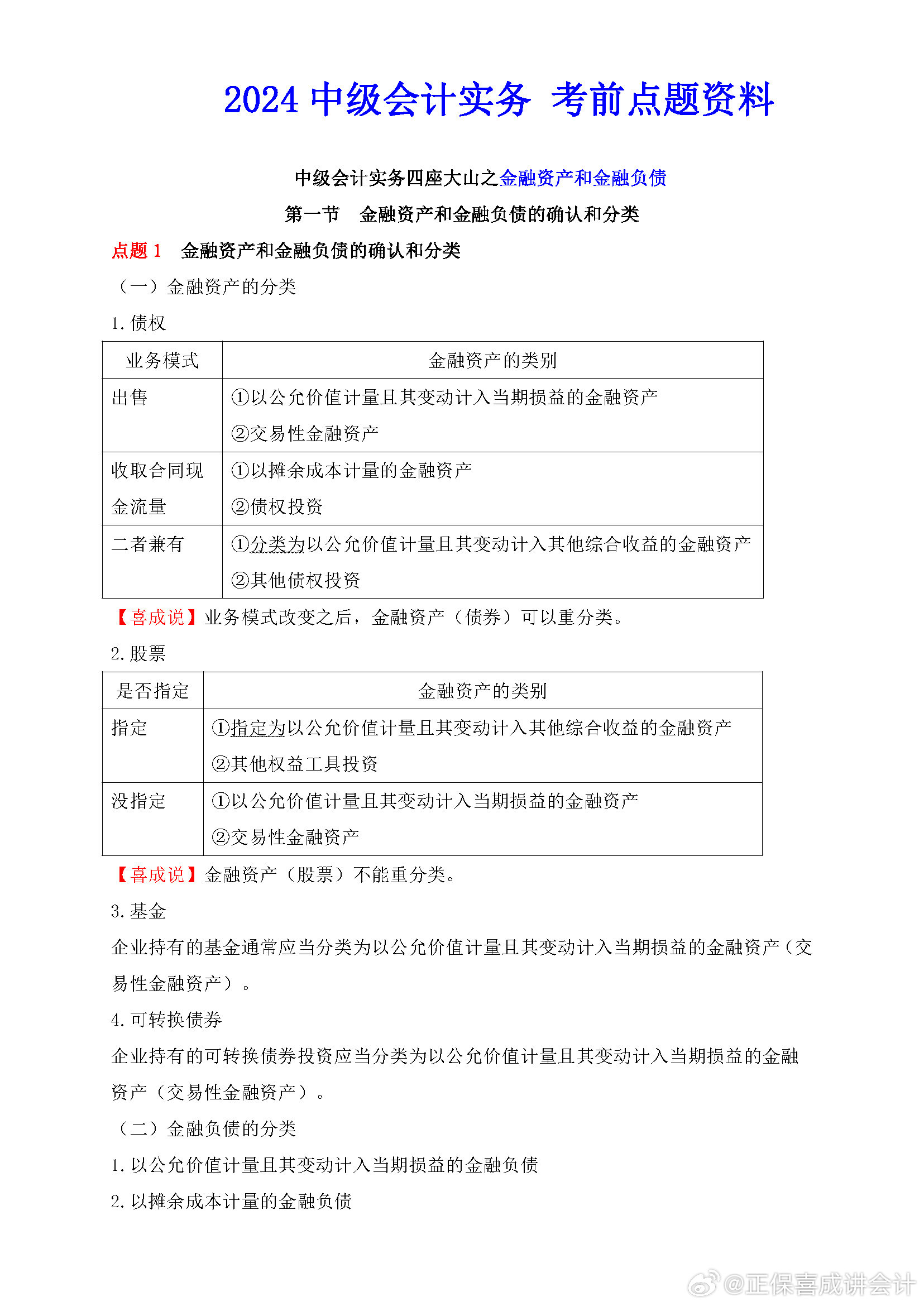 喜成2024年中級會計實務(wù)主觀題預(yù)測 這些考點再看一遍！